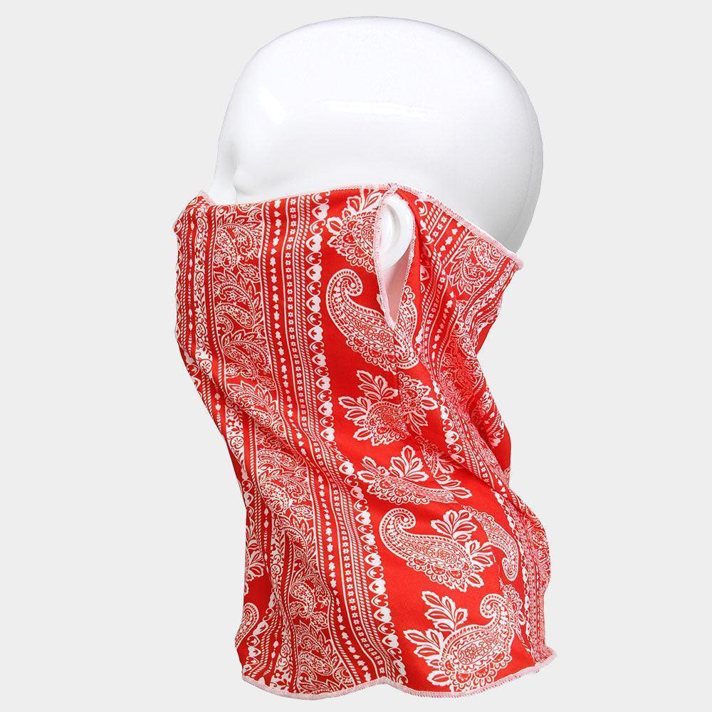 Red Paisley Print Seamless Face Tube Mask / Scarf - Jewelry Store by Erik Rayo
