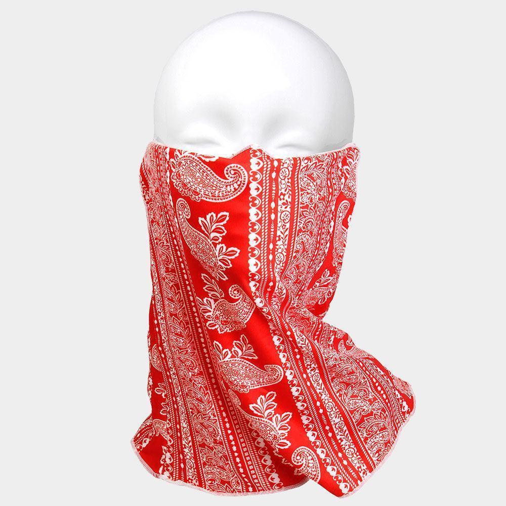 Red Paisley Print Seamless Face Tube Mask / Scarf - Jewelry Store by Erik Rayo