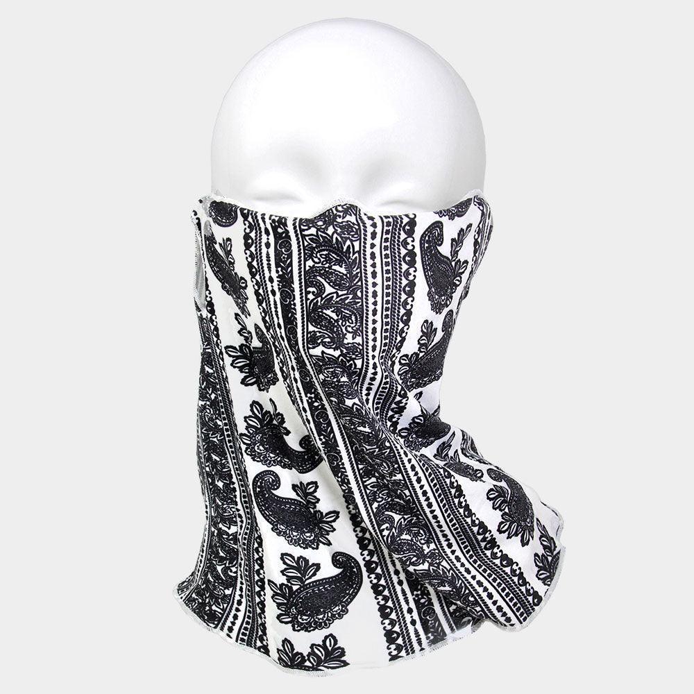 White Paisley Print Seamless Face Tube Mask / Scarf - Jewelry Store by Erik Rayo