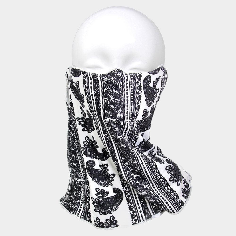 White Paisley Print Seamless Face Tube Mask / Scarf