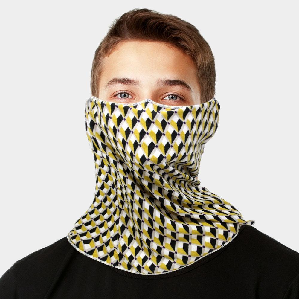 Mustard Geometric Print Seamless Face Tube Mask / Scarf - Jewelry Store by Erik Rayo