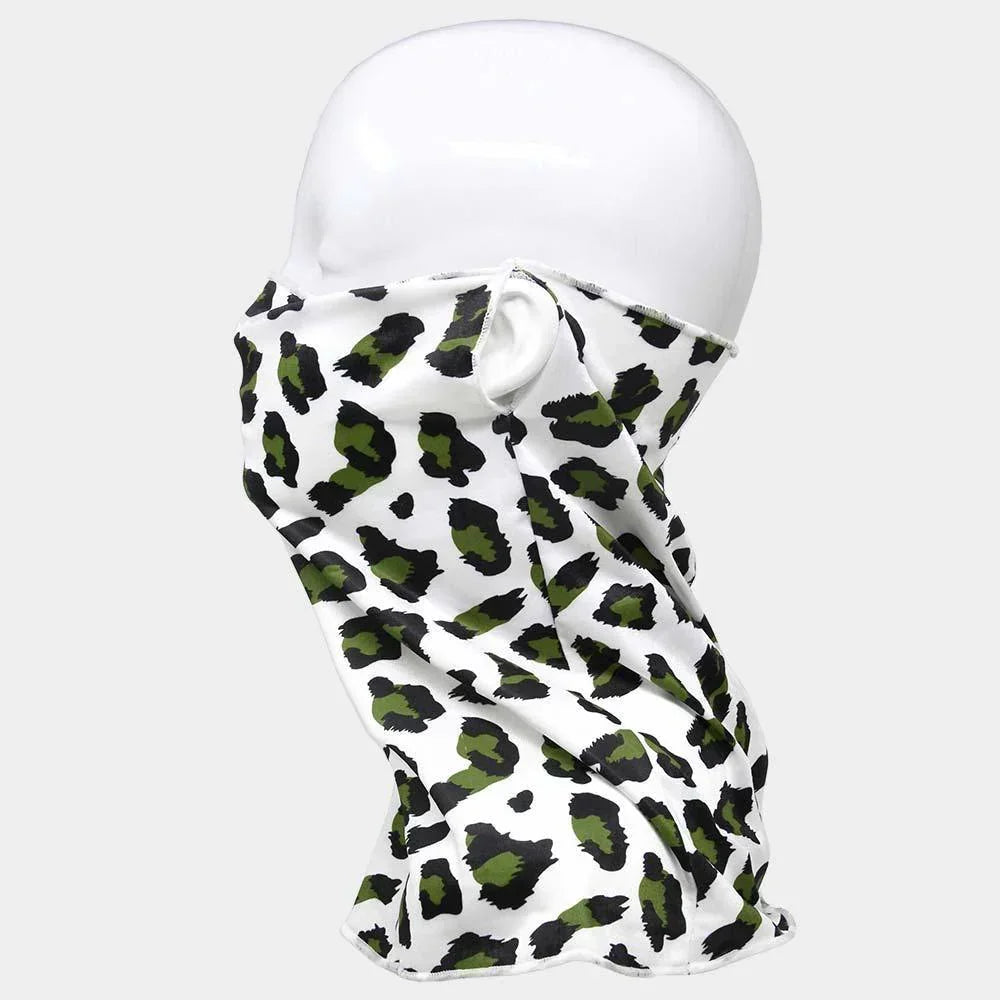 Olive Green Leopard Print Face Tube Mask / Scarf - Jewelry Store by Erik Rayo
