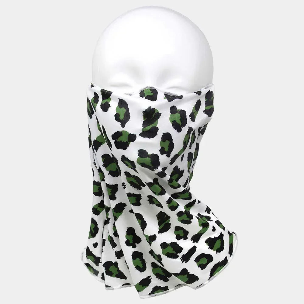 Olive Green Leopard Print Face Tube Mask / Scarf - Jewelry Store by Erik Rayo