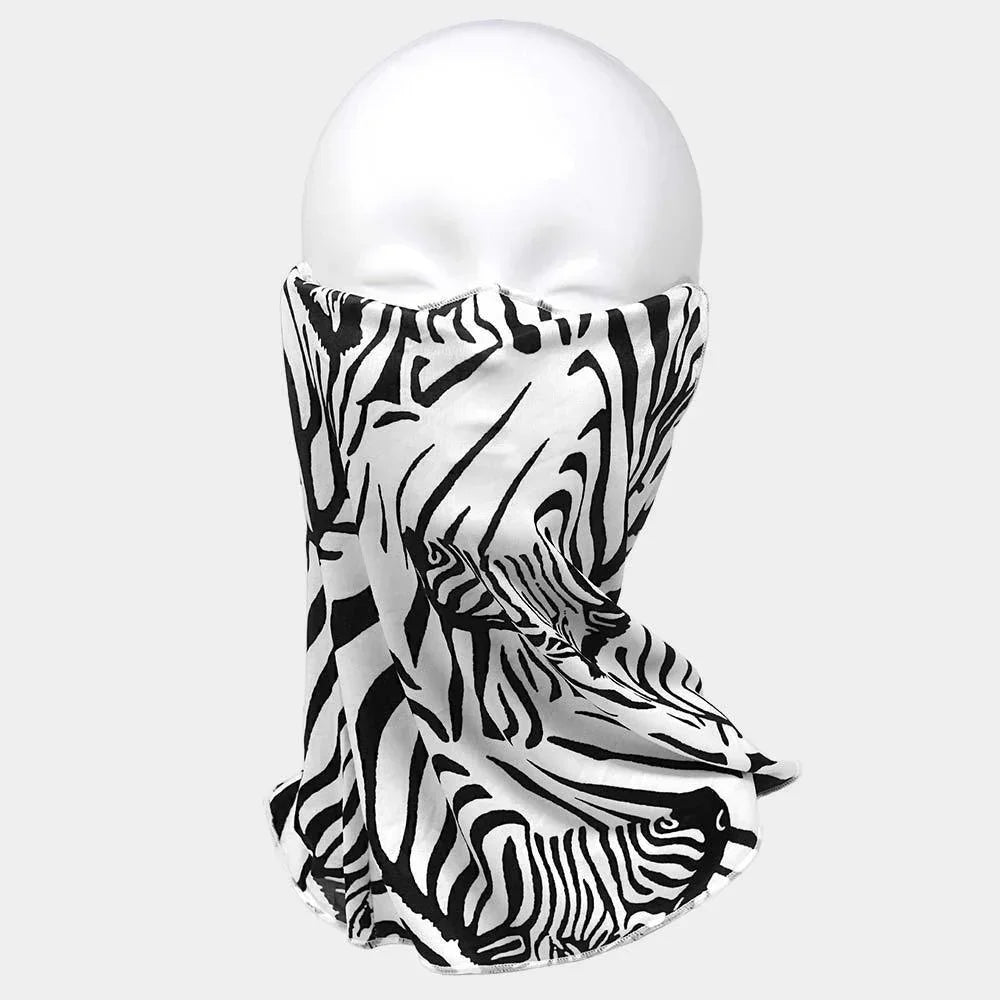 White Zebra Print Face Tube Mask / Scarf - Jewelry Store by Erik Rayo