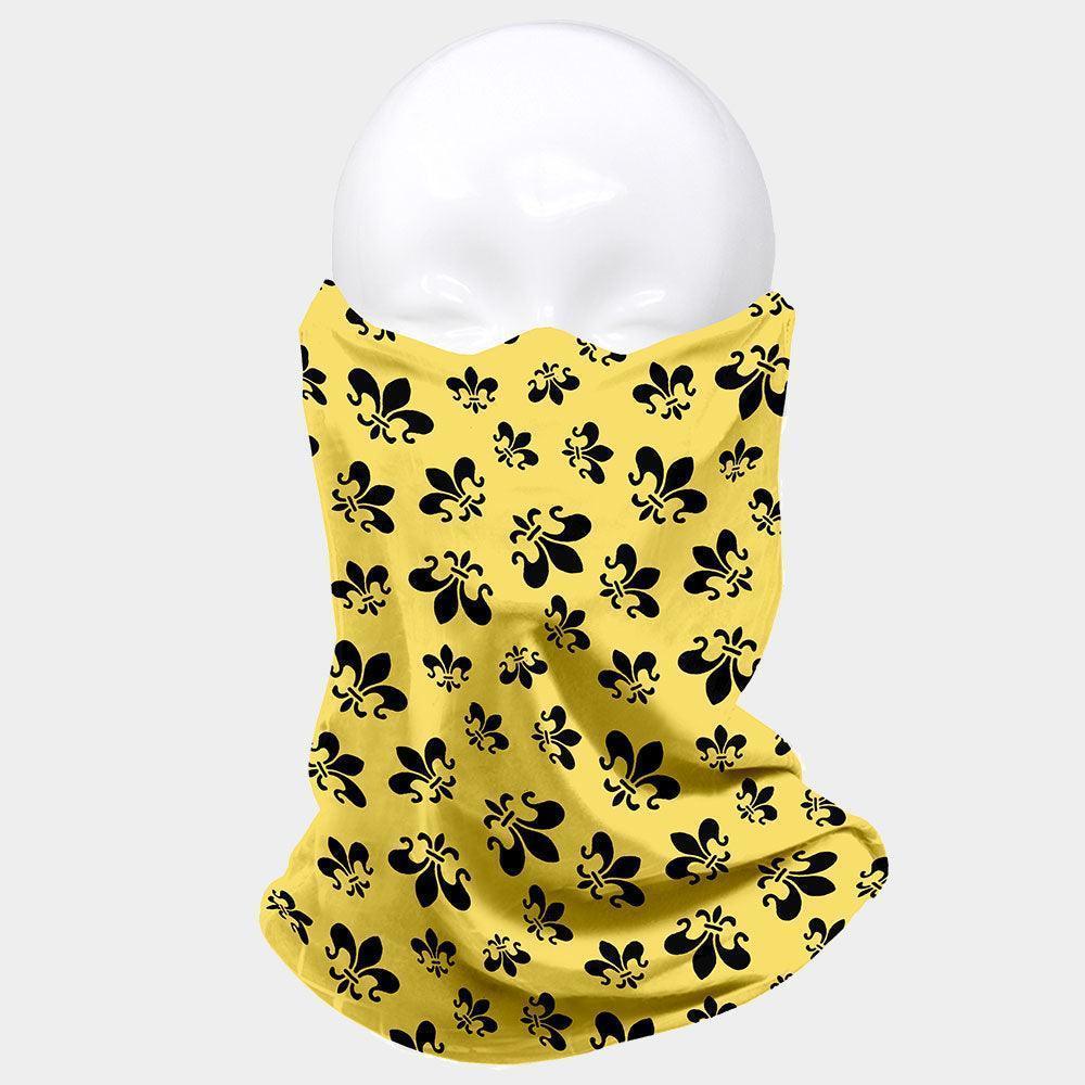 Yellow Fleur de Lis Print Seamless Face Tube Mask / Scarf - Jewelry Store by Erik Rayo