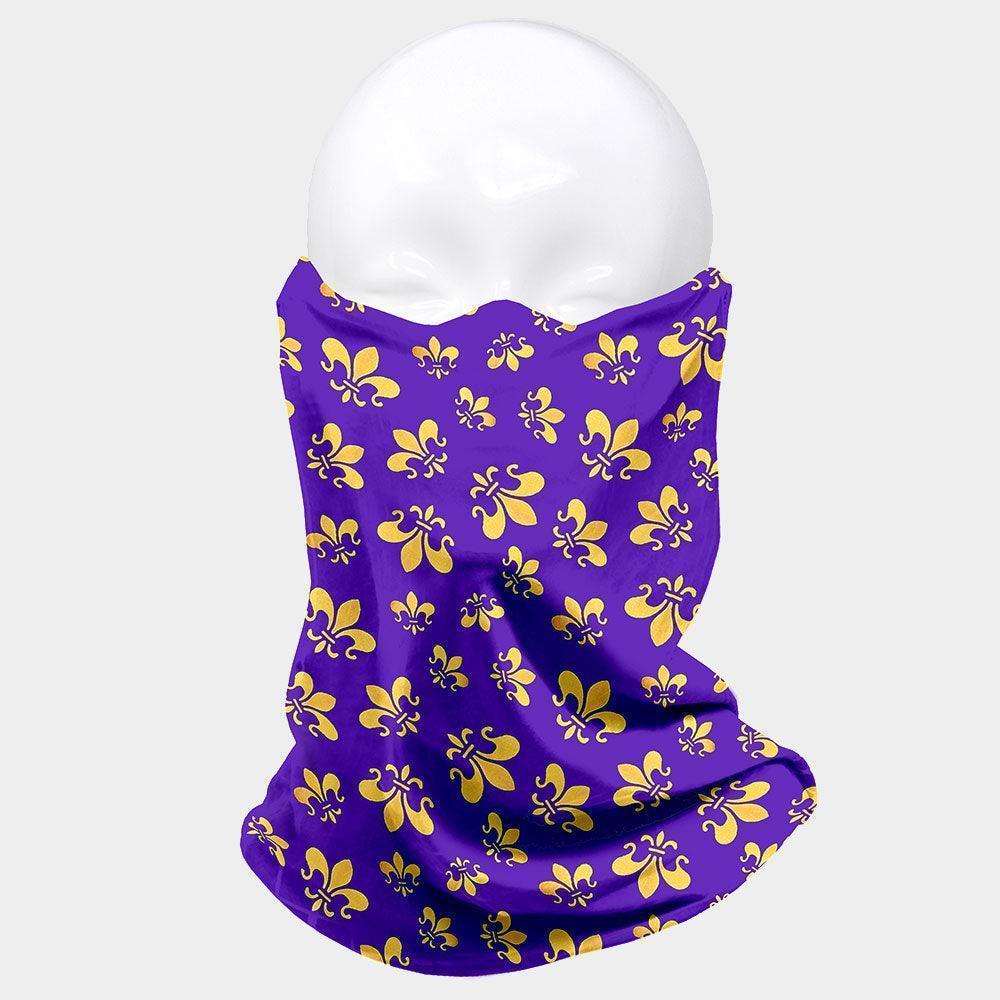 Purple Fleur de Lis Print Seamless Face Tube Mask / Scarf - Jewelry Store by Erik Rayo