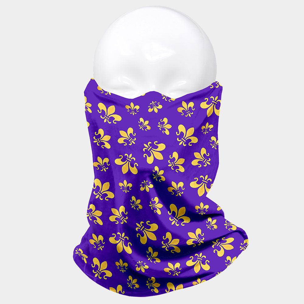 Purple Fleur de Lis Print Seamless Face Tube Mask / Scarf