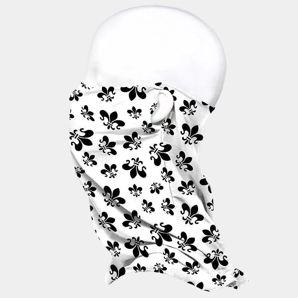 White Fleur de Lis Print Seamless Face Tube Mask - Jewelry Store by Erik Rayo