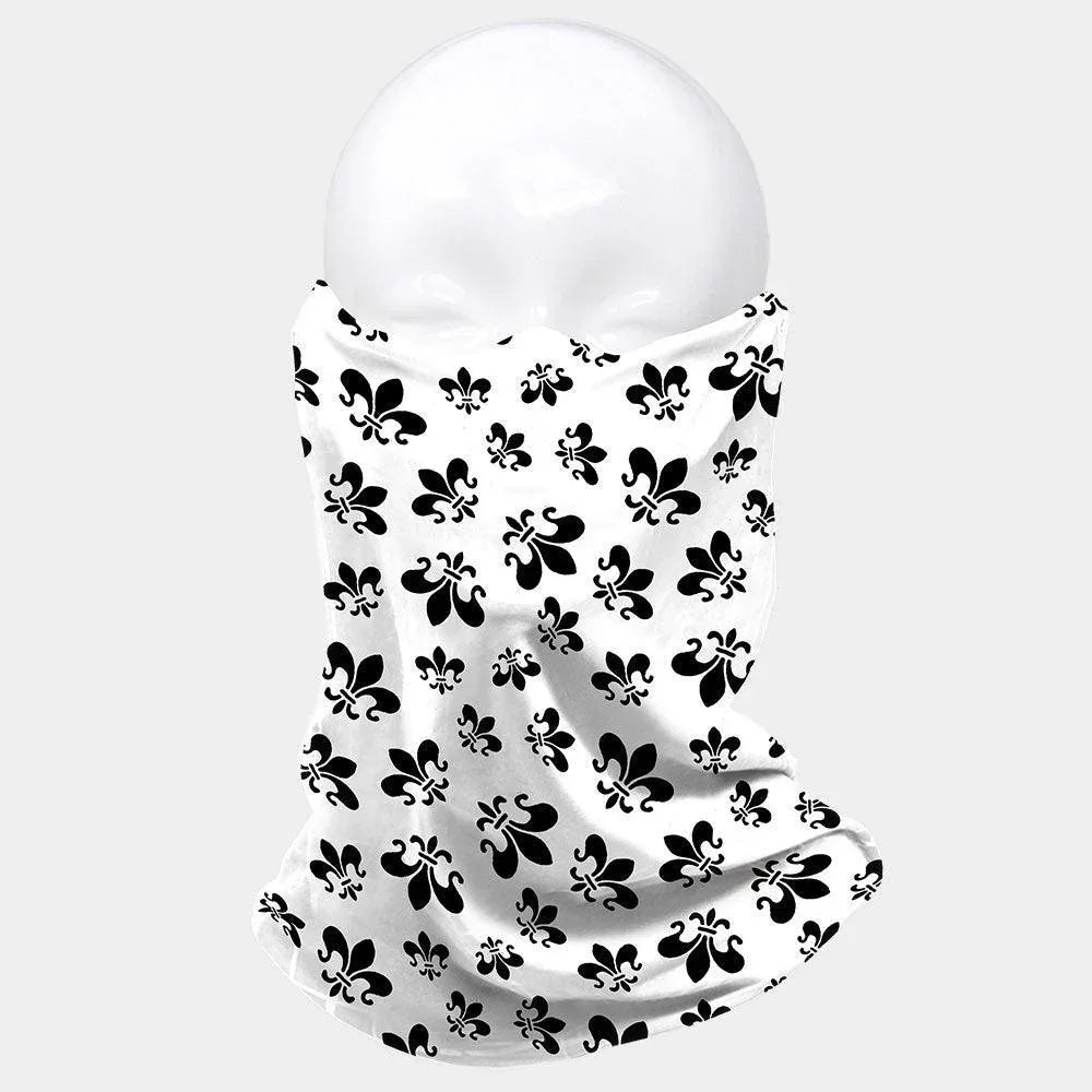 White Fleur de Lis Print Seamless Face Tube Mask - Jewelry Store by Erik Rayo
