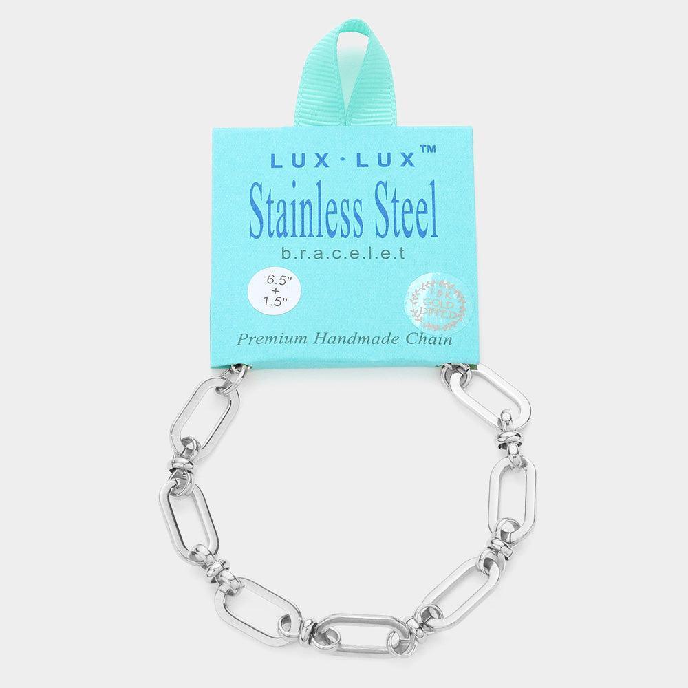 Gold 18K White Gold Dipped Stainless Steel Chain Link Bracelet - Jewelry Store by Erik Rayo