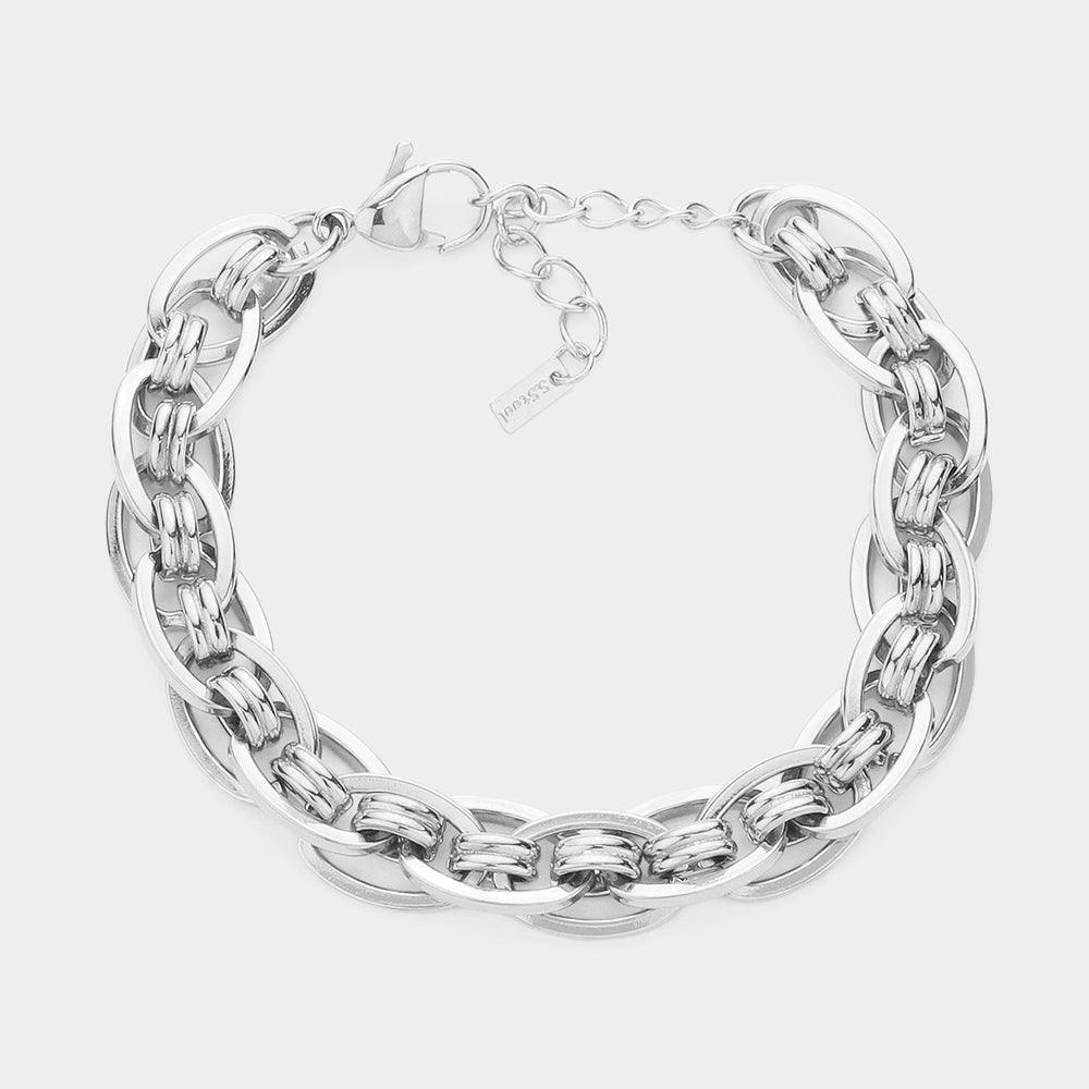 Gold 18K White Gold Dipped Stainless Steel Premium Handmade Chain Link Bracelet
