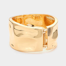 Load image into Gallery viewer, Gold Hammered Metal Hinged Bangle Bracelet
