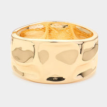 Load image into Gallery viewer, Gold Hammered Metal Hinged Bangle Bracelet
