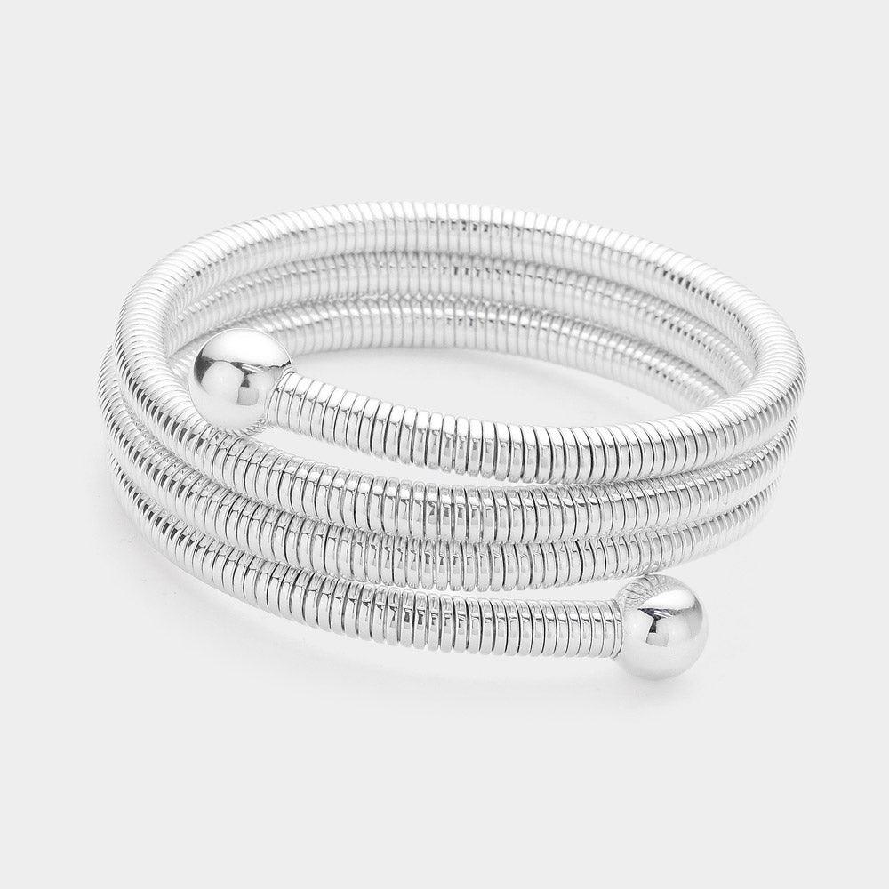 Silver Metal Ball Tip Coil Adjustable Bangle Bracelet