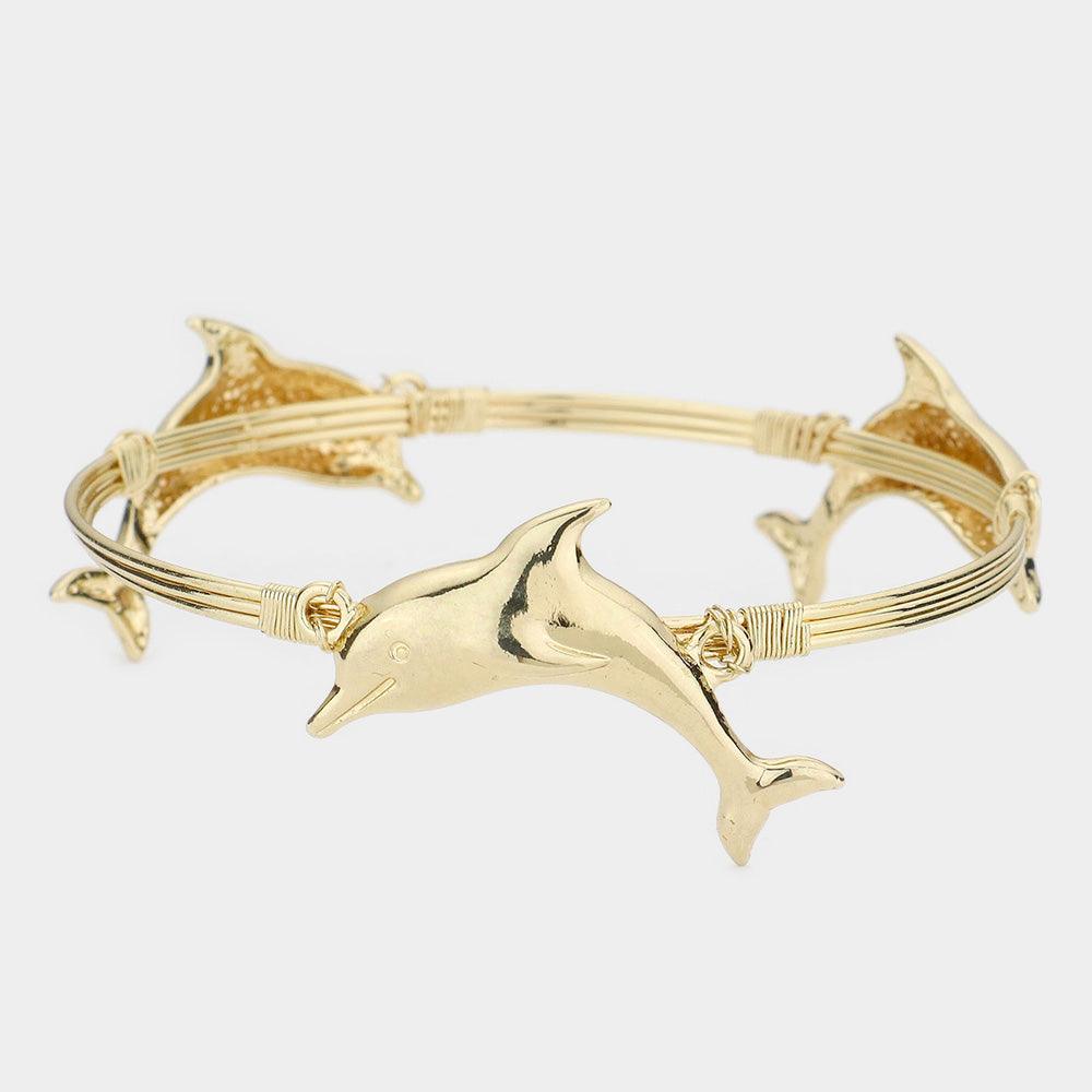 Gold Metal Dolphin Multi Wire Bangle Bracelet