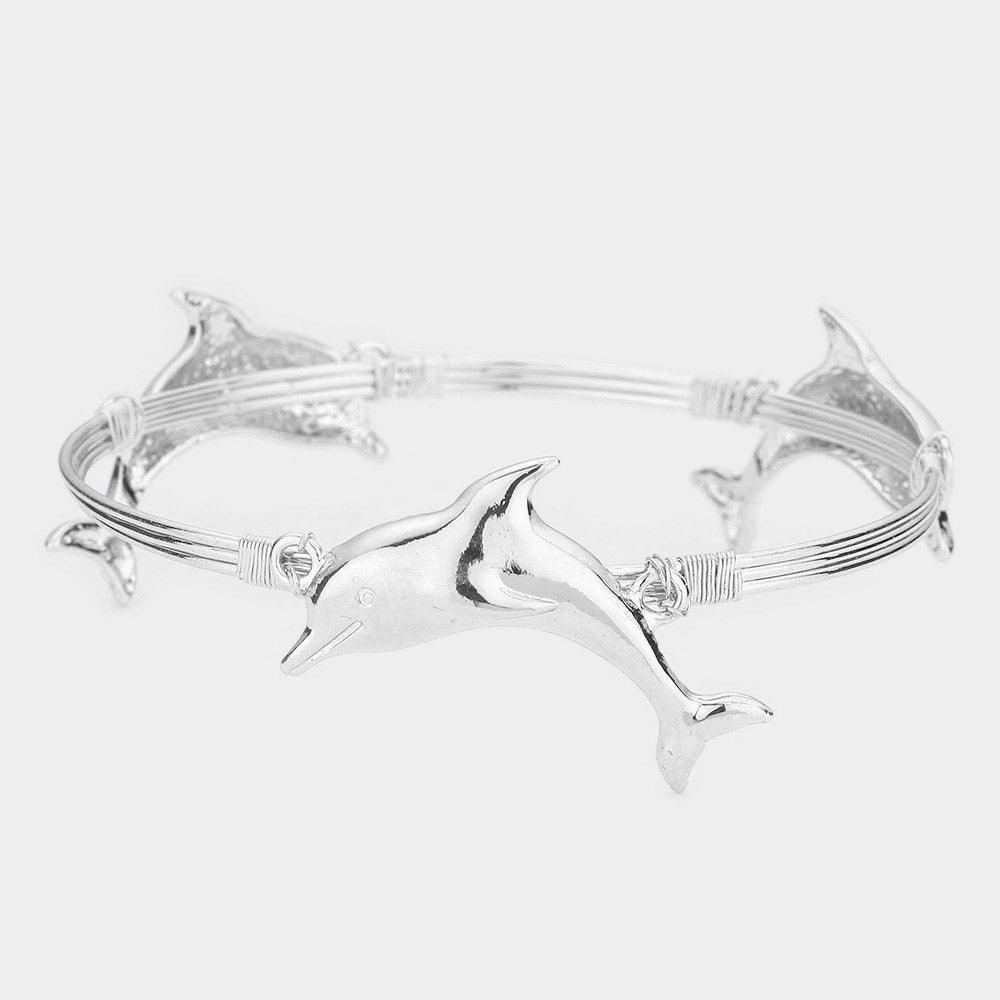 Silver Metal Dolphin Multi Wire Bangle Bracelet