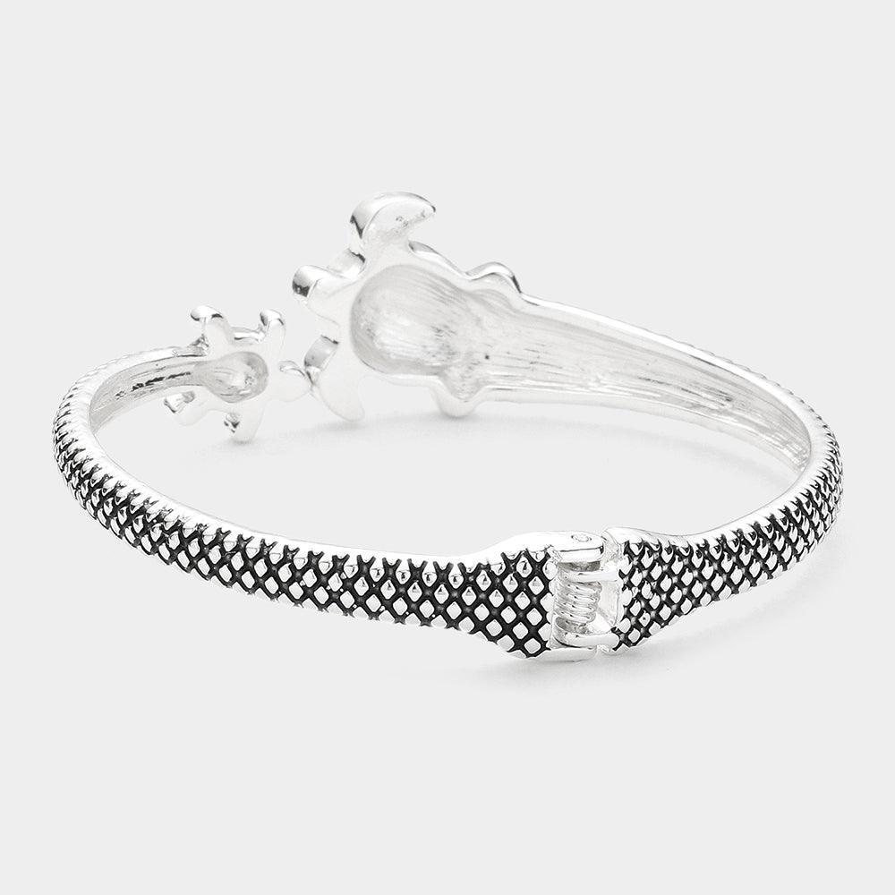 Silver Antique Metal Sea Turtle Hinged Bangle Bracelet - Jewelry Store by Erik Rayo