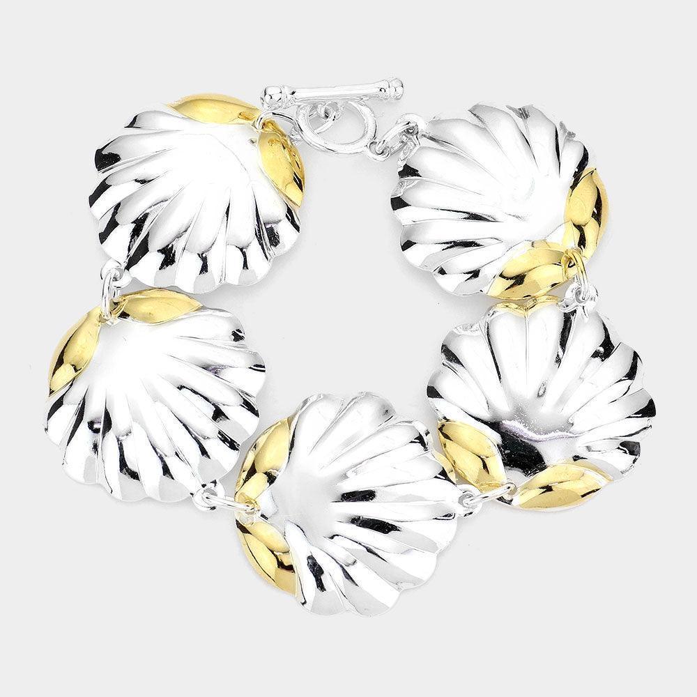 Two Tone Shell Link Toggle Bracelet - Jewelry Store by Erik Rayo