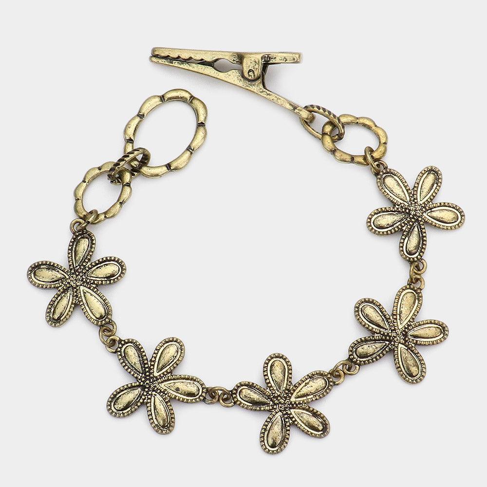 Gold Vintage Flower Clip Bracelet - Jewelry Store by Erik Rayo