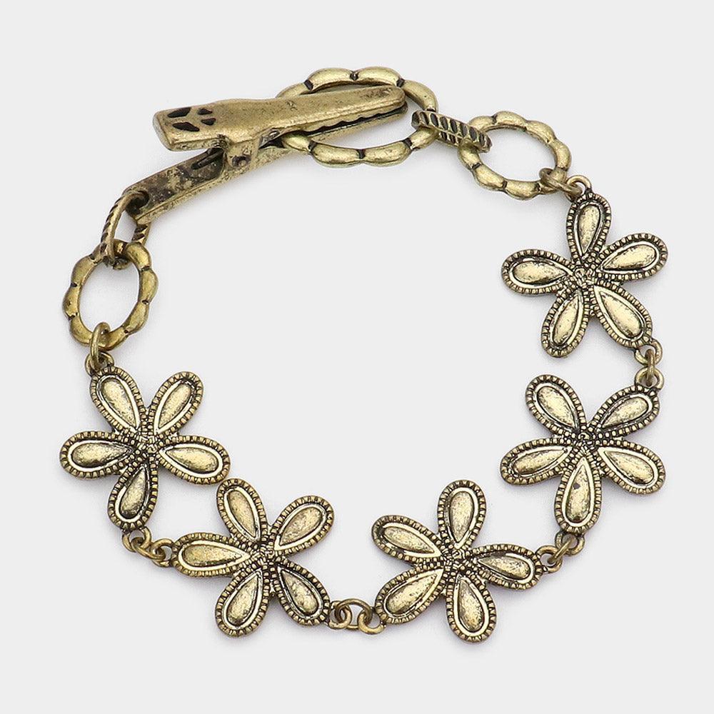 Gold Vintage Flower Clip Bracelet - Jewelry Store by Erik Rayo