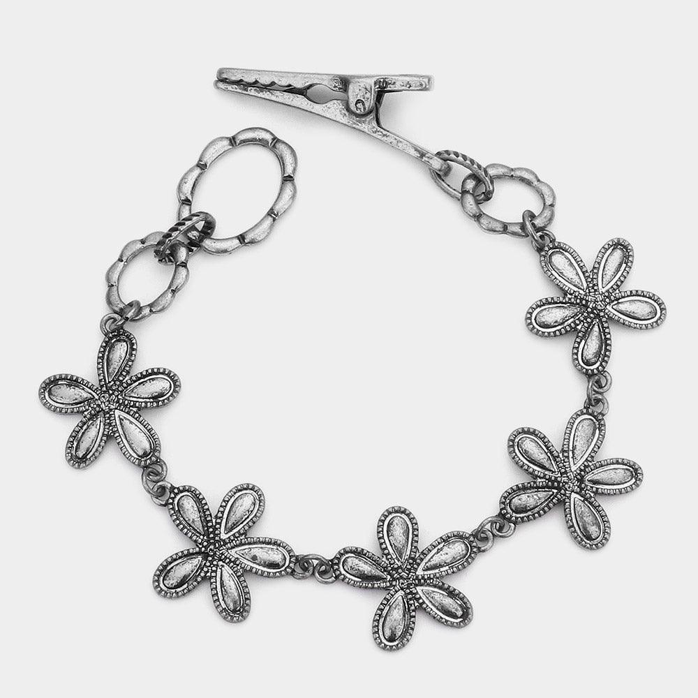 Silver Vintage Flower Clip Bracelet - Jewelry Store by Erik Rayo