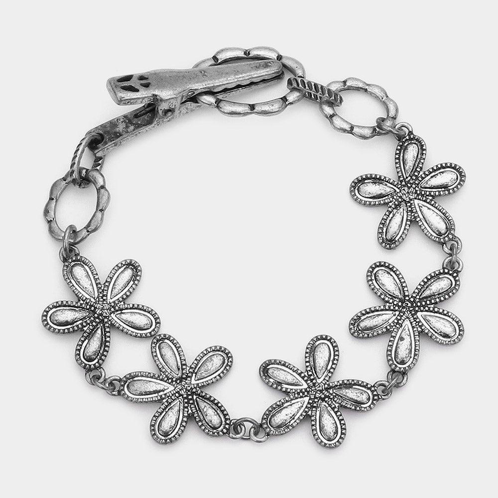 Silver Vintage Flower Clip Bracelet