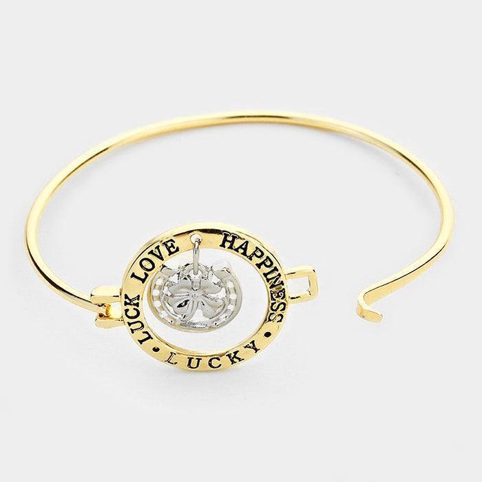 Gold Luck Love Happiness Lucky Four Leaf Clover Hook Bracelet - Jewelry Store by Erik Rayo