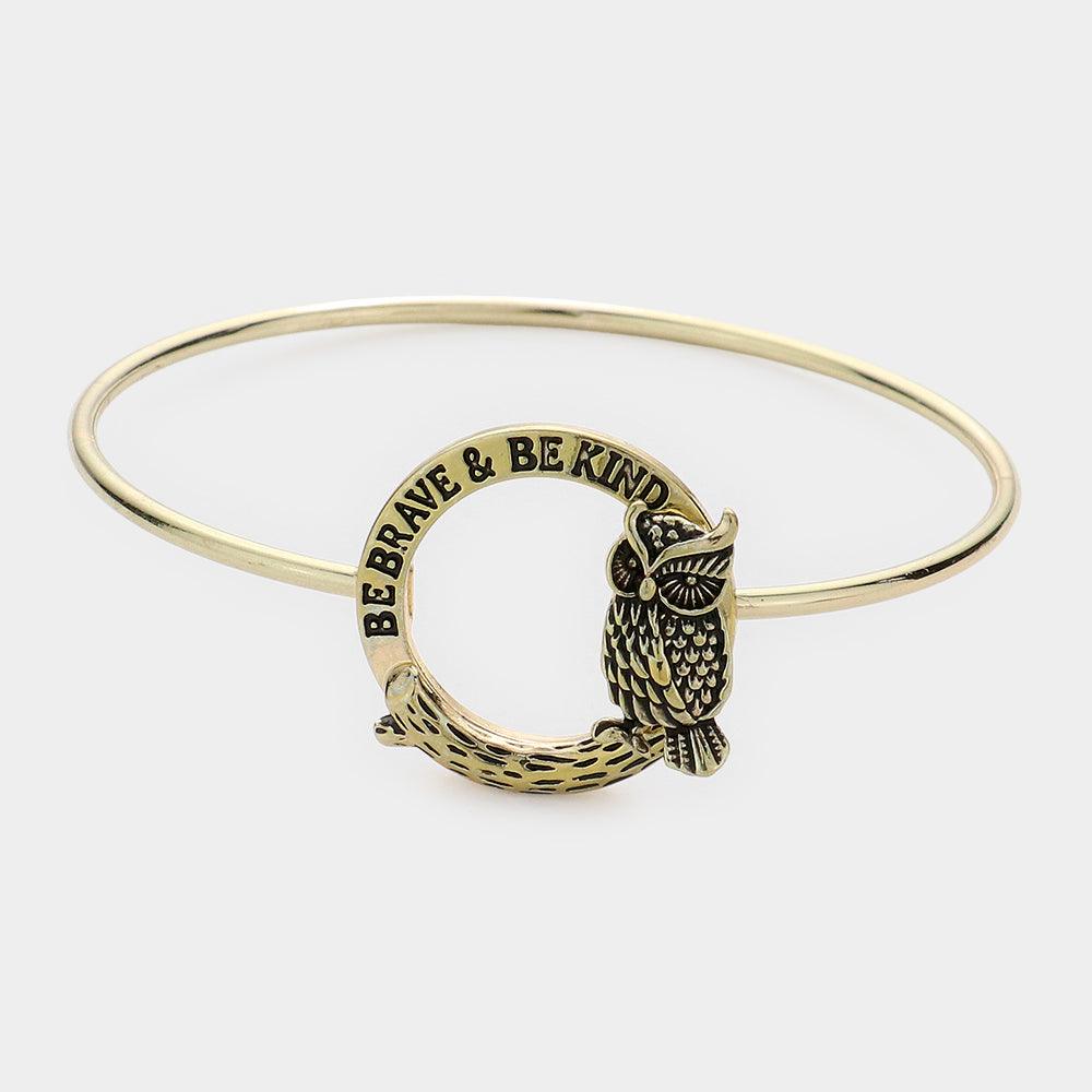 Gold Be Brave & Be Kind Message Bangle Hook Bracelet