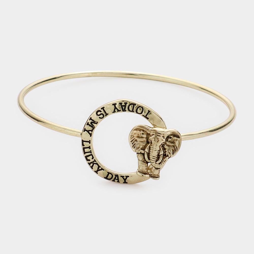 Gold Today is My Lucky Day Message Bangle Hook Bracelet