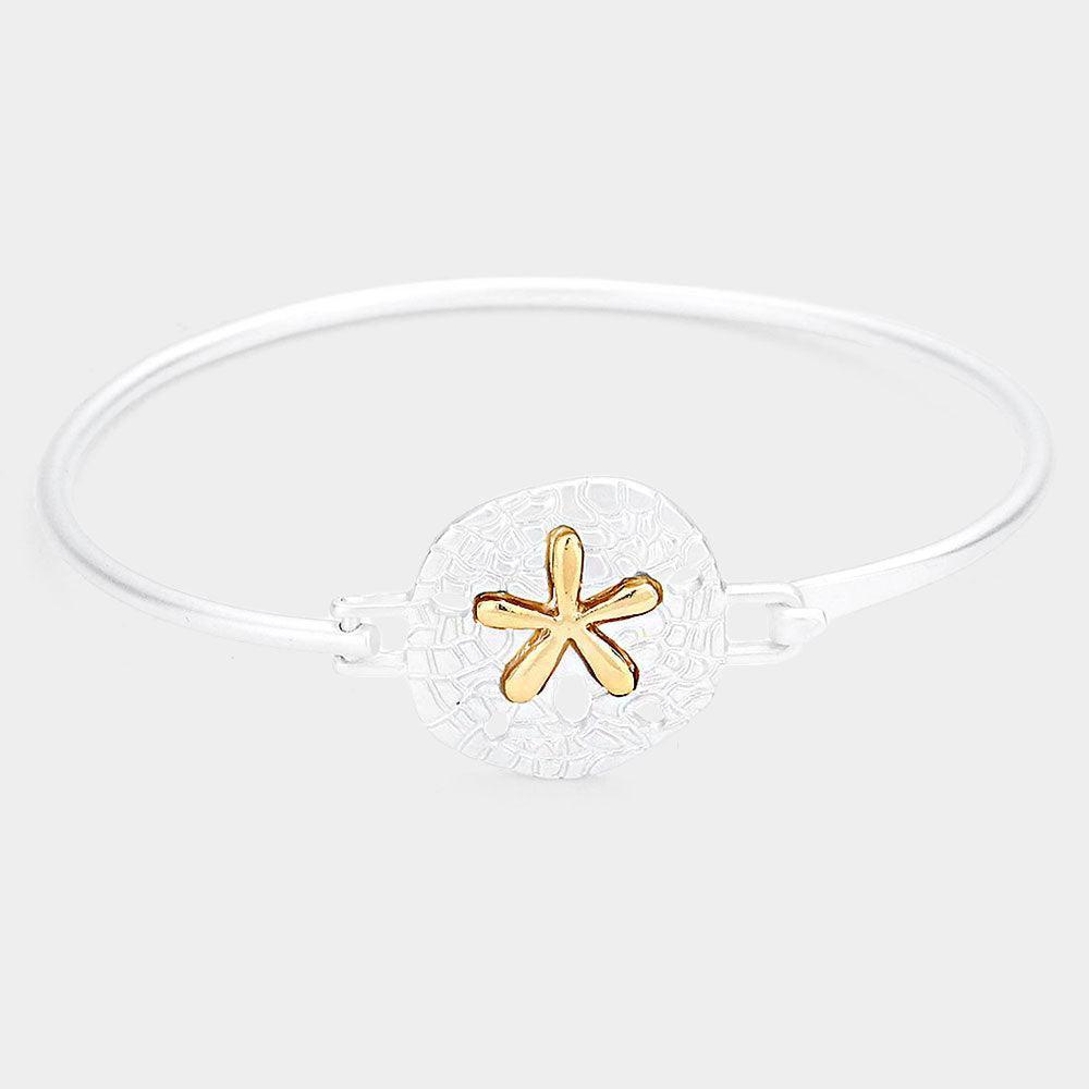 Silver Two Tone Metal Sand Dollar Hook Bracelet - Jewelry Store by Erik Rayo