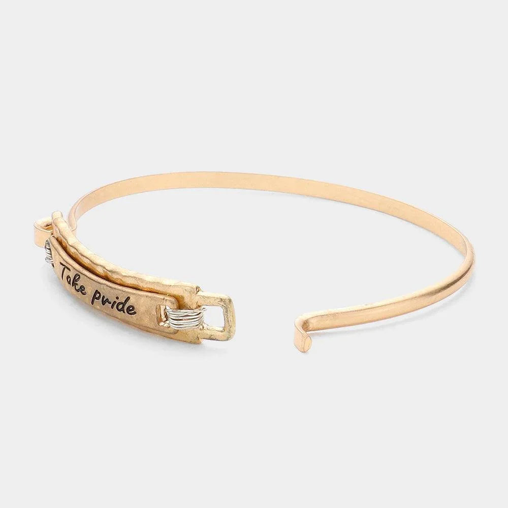 Gold Take pride message bar hook bracelet - Jewelry Store by Erik Rayo