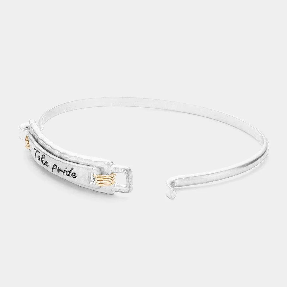 Silver Take pride Message Bar Hook Bracelet - Jewelry Store by Erik Rayo