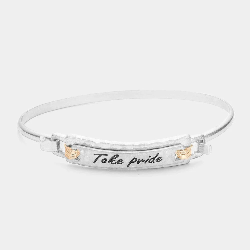Silver Take pride Message Bar Hook Bracelet - Jewelry Store by Erik Rayo