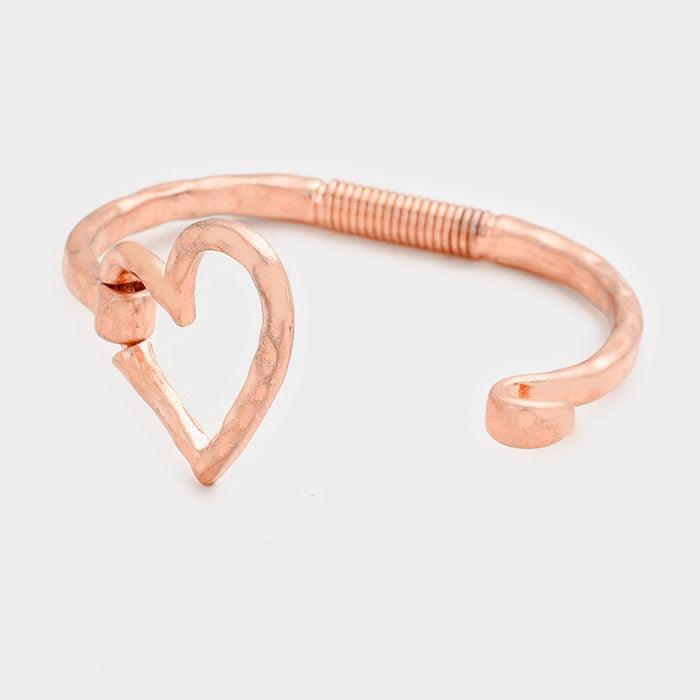 Rose Gold Open Metal Heart Hook Bracelet - Jewelry Store by Erik Rayo
