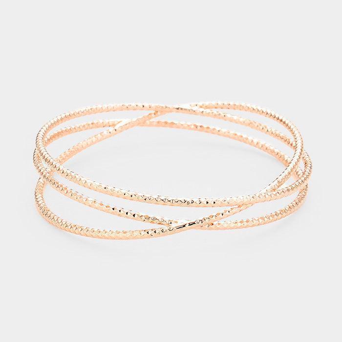 Rose Gold Triple Textured Metal Bangle Bracelet - Jewelry Store by Erik Rayo
