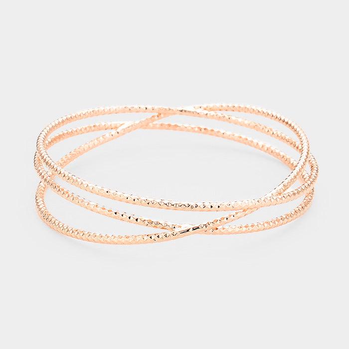 Rose Gold Triple Textured Metal Bangle Bracelet