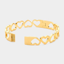 Load image into Gallery viewer, Gold Stainless Steel Open Heart Hinged Bangle Bracelet
