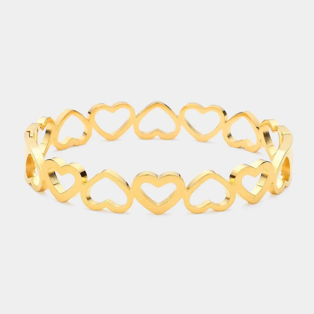 Gold Stainless Steel Open Heart Hinged Bangle Bracelet - Jewelry Store by Erik Rayo