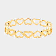 Load image into Gallery viewer, Gold Stainless Steel Open Heart Hinged Bangle Bracelet
