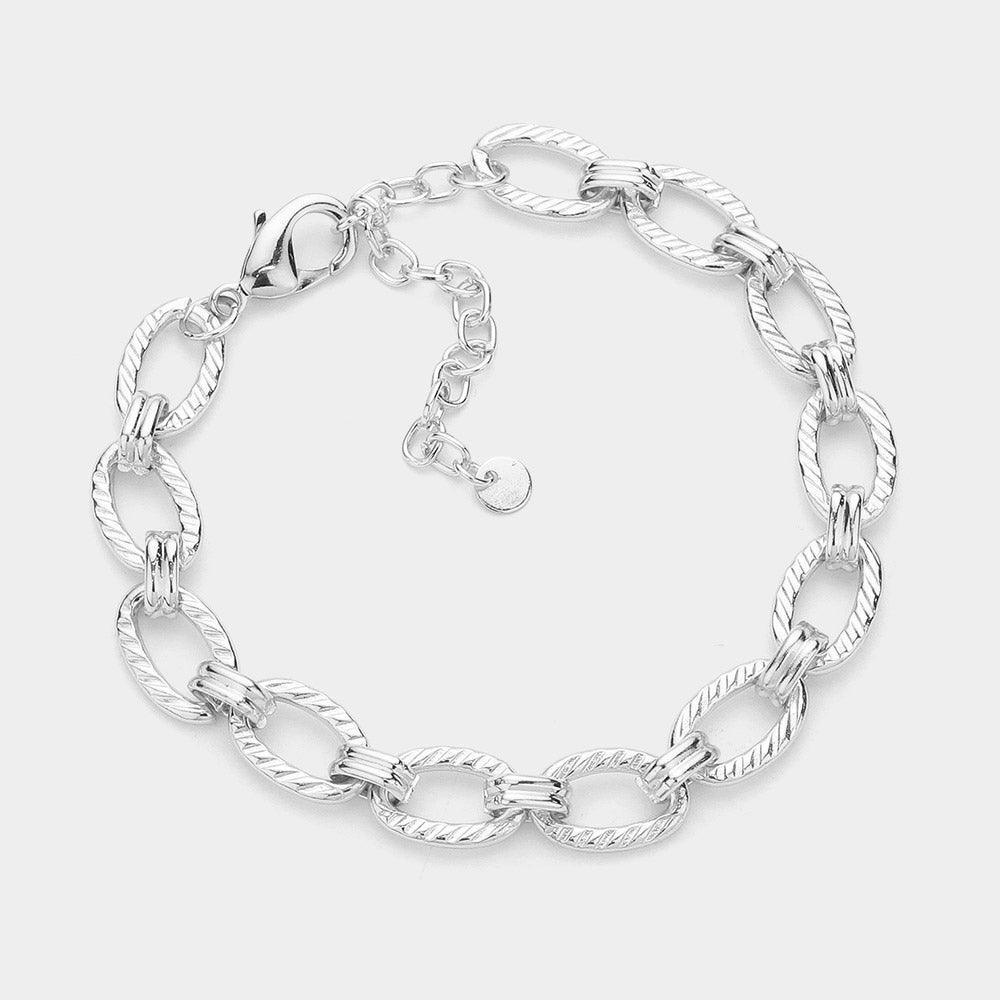 Textured Metal Link Chain Bracelet