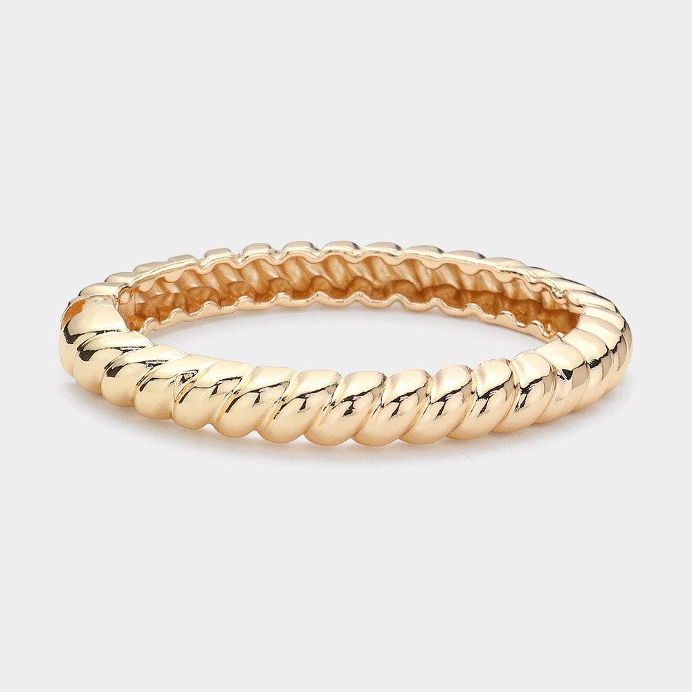 Gold Twisted Metal Hinged Bangle Bracelet