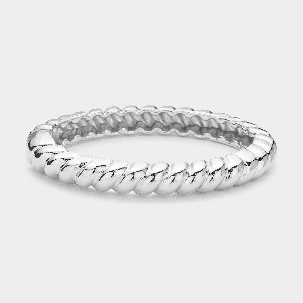 Silver Twisted Metal Hinged Bangle Bracelet