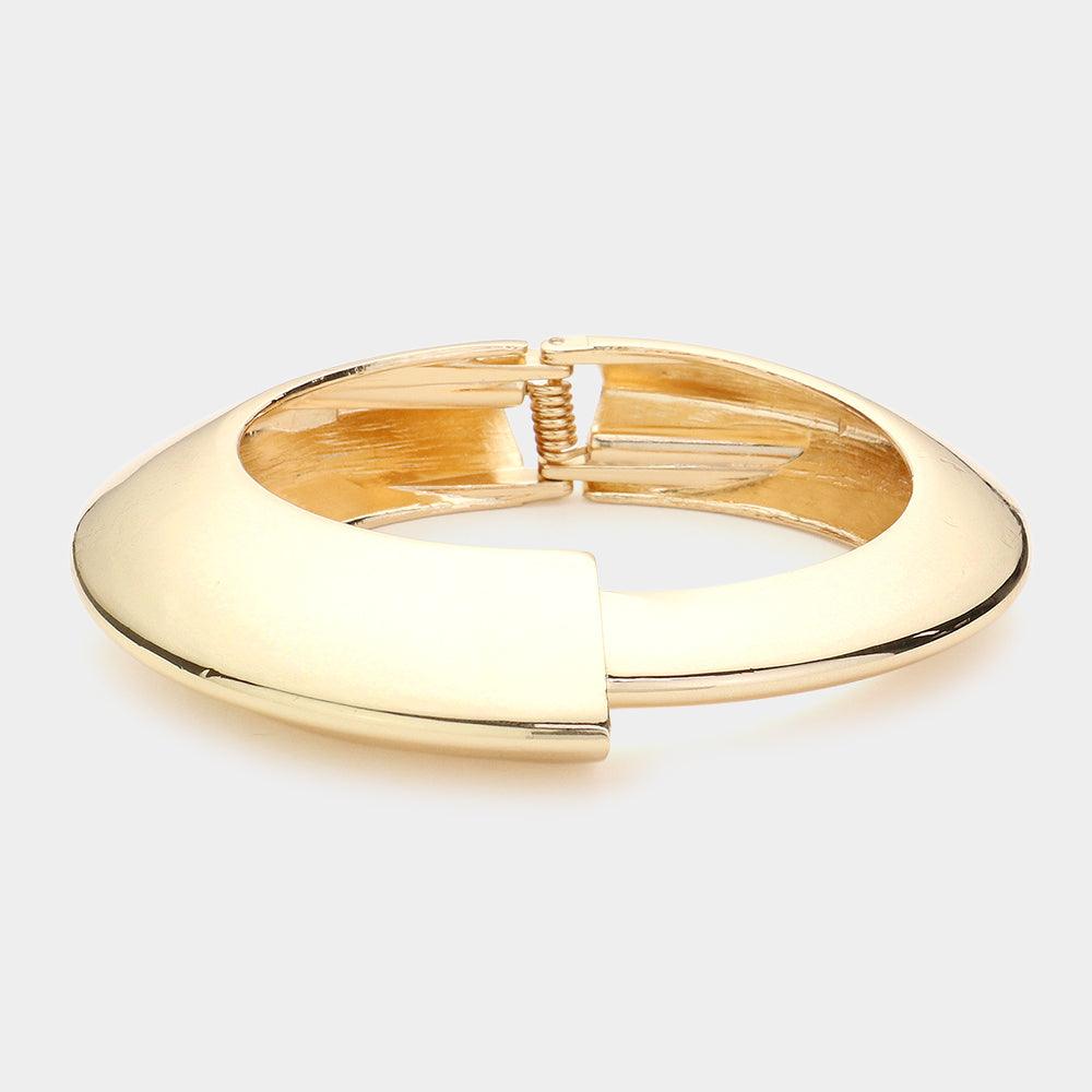 Gold Abstract Metal Hinged Bangle Bracelet