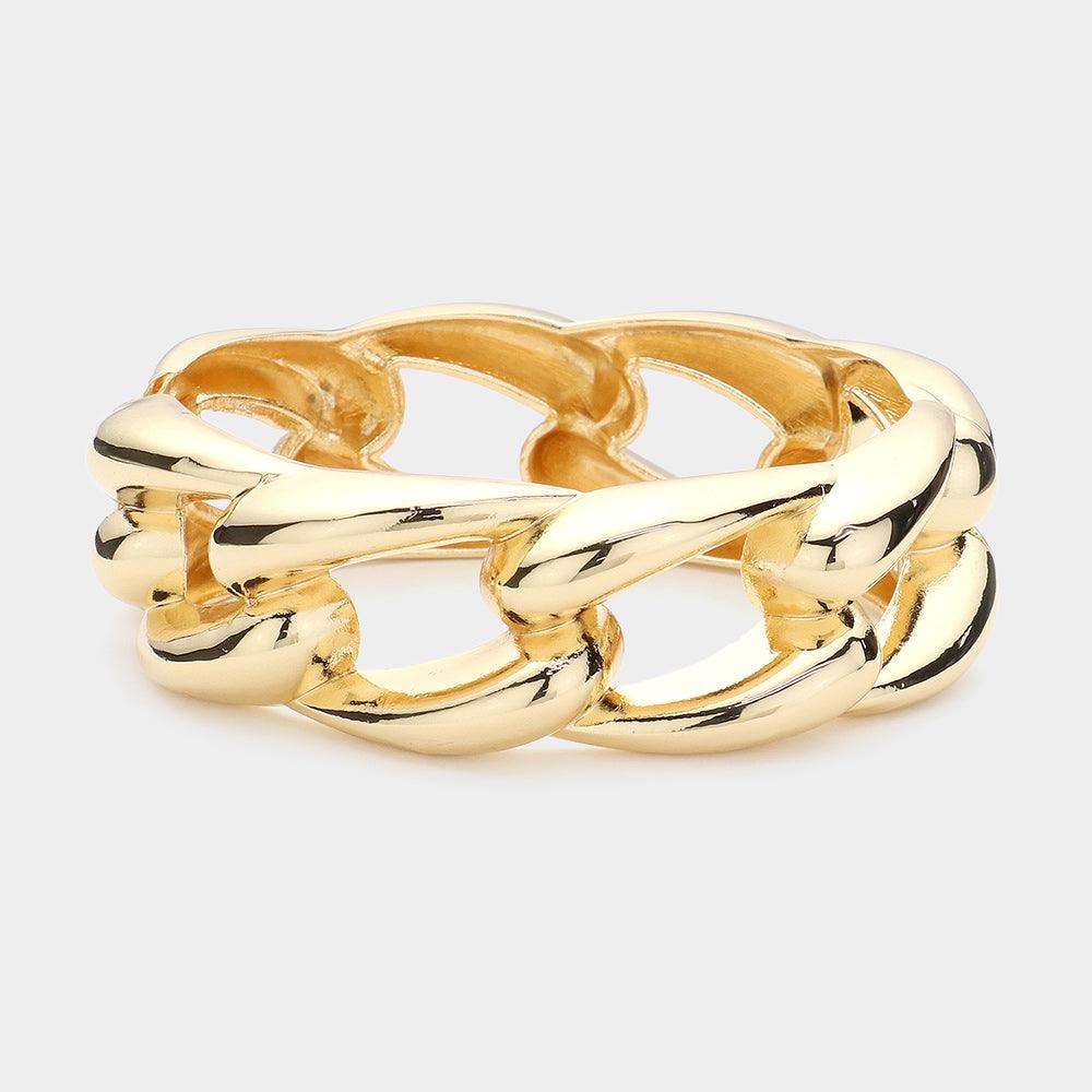 Gold Chunky Metal Chain Hinged Bangle Bracelet