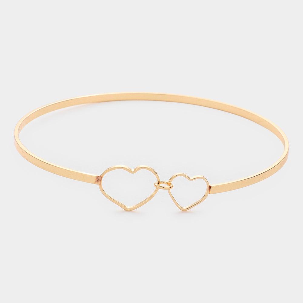 Gold Double Open Metal Heart Link Bangle Bracelet