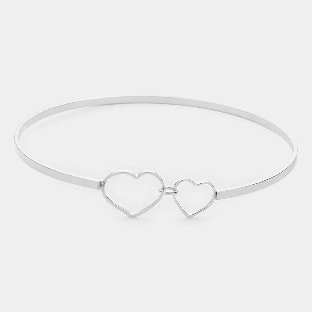 Silver Double Open Metal Heart Link Bangle Bracelet - Jewelry Store by Erik Rayo