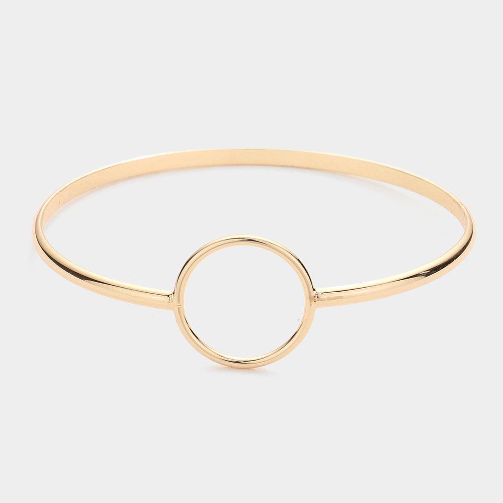 Gold Open Metal Circle Accented Bangle Bracelet