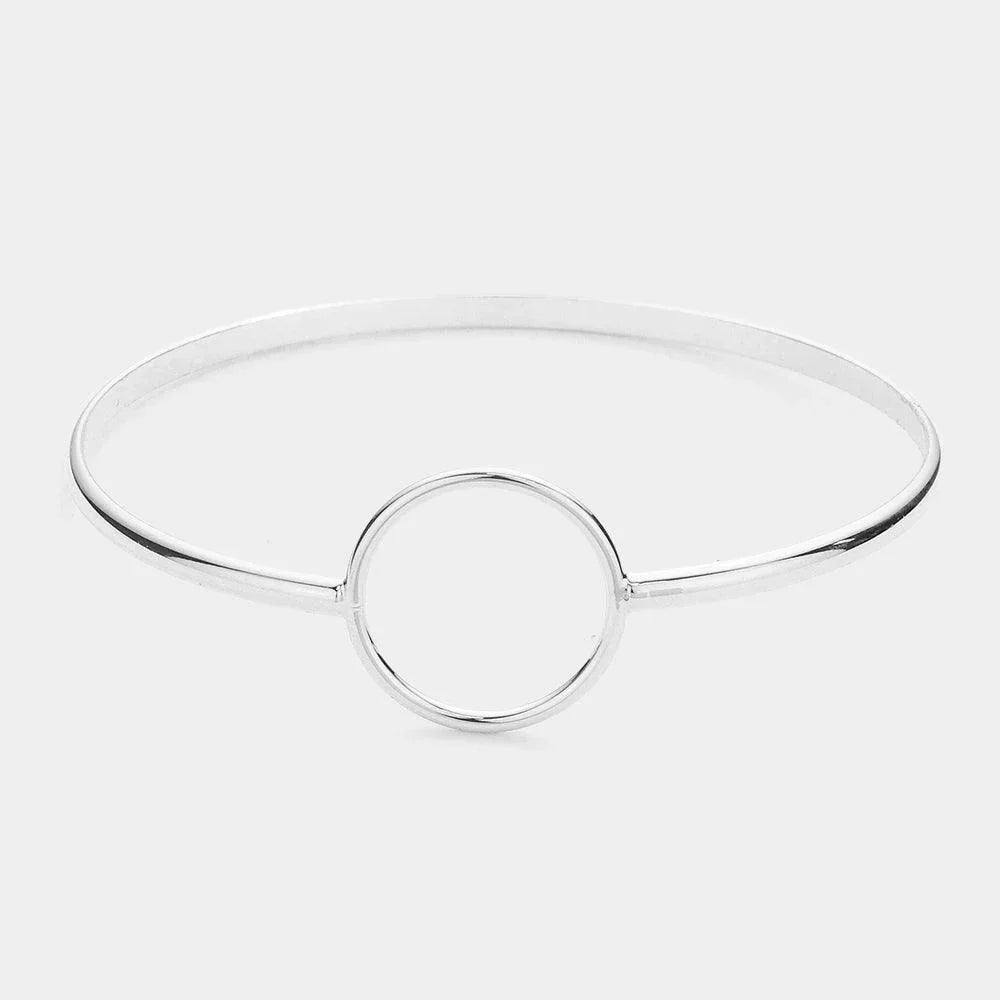 Silver Open Metal Circle Accented Bangle Bracelet - Jewelry Store by Erik Rayo