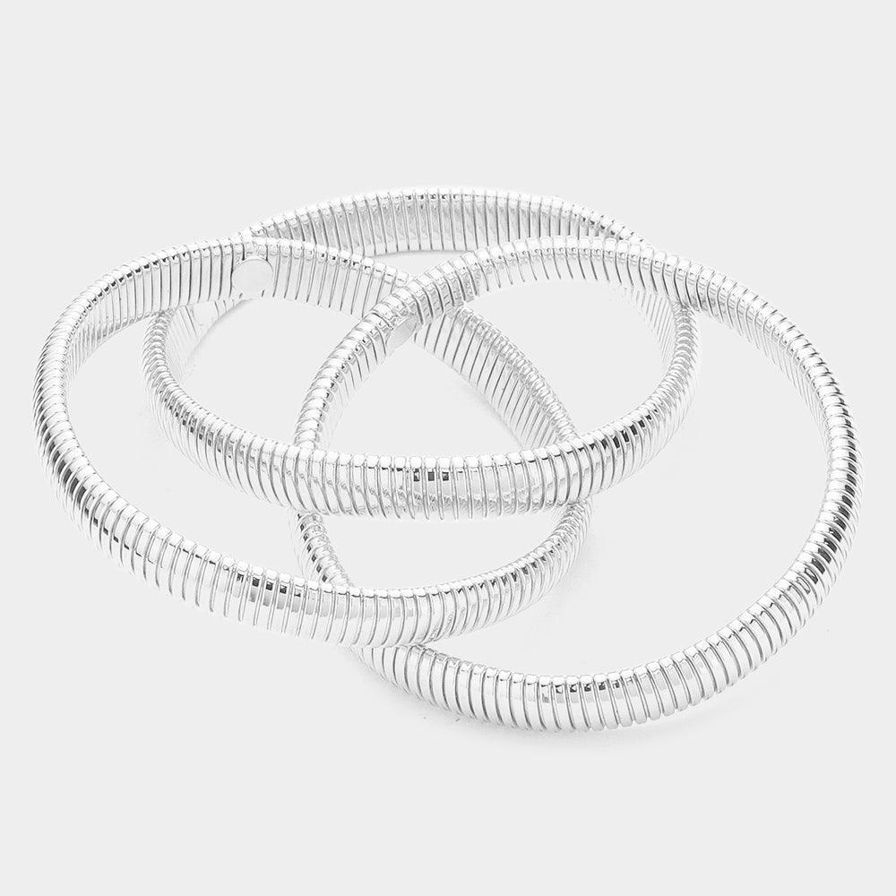Silver Triple Metal Layered Bangle Bracelet - Jewelry Store by Erik Rayo
