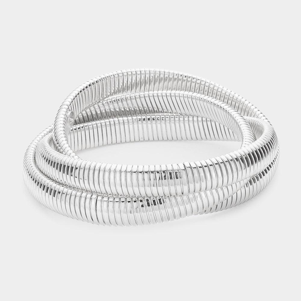 Silver Triple Metal Layered Bangle Bracelet - Jewelry Store by Erik Rayo